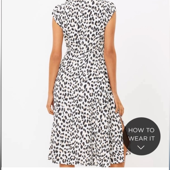 LOFT Leopard Print Flutter Sleeve MIDI Dress LIKE NEW - Picture 2 of 5